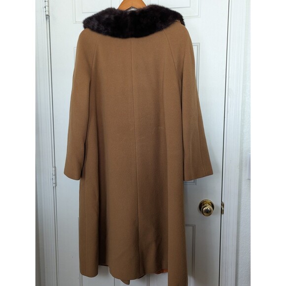 VTG 50s Chinese Cashmere Long Coat Fur Collar Womens XL Carmel Brown USA Made - Picture 10 of 14